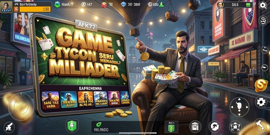 Tampilan gameplay AFK77 yang seru dan menarik dalam simulasi bisnis.