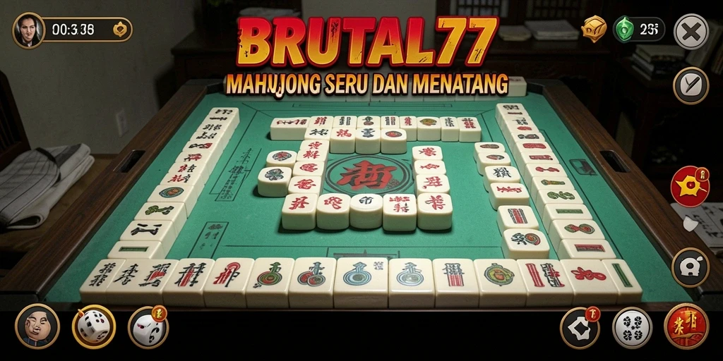 Tampilan gameplay BRUTAL77 dengan ubin Mahjong yang berwarna-warni.
