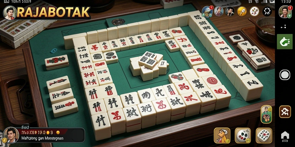 Tampilan gameplay Mahjong dalam RAJABOTAK yang menarik.