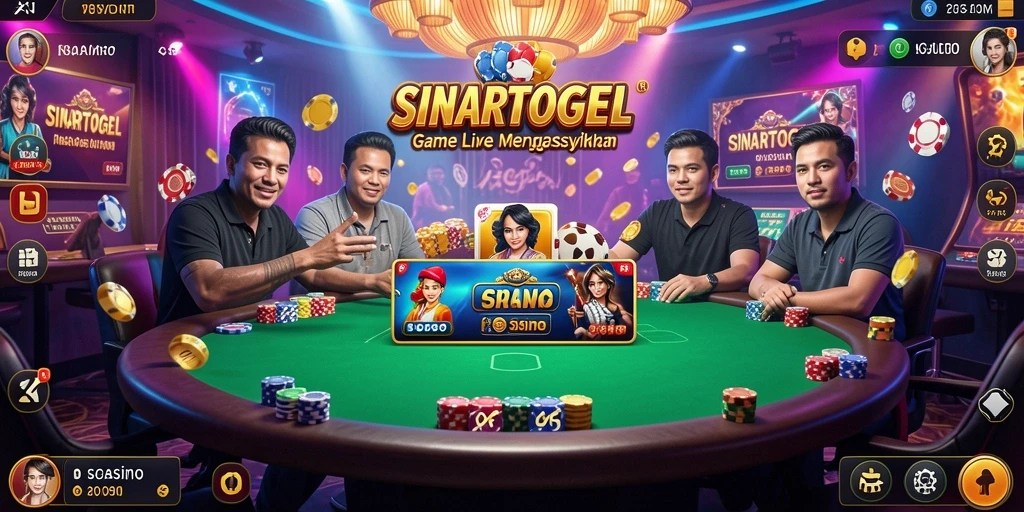 Screenshot gameplay SINARTOGEL yang menampilkan dealer live dan suasana kasino.