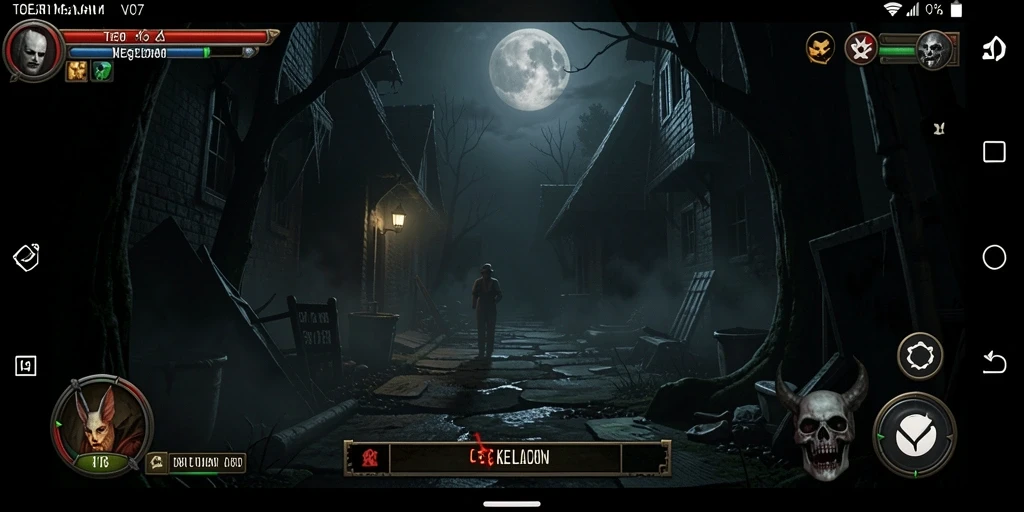 Screenshot utama V07 menampilkan gameplay penuh ketegangan dan kegelapan.