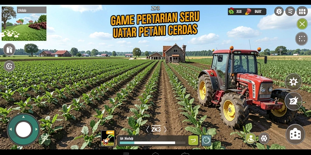 Tampilan gameplay ZK3 yang menunjukkan aktivitas bertani dengan karakter ceria.