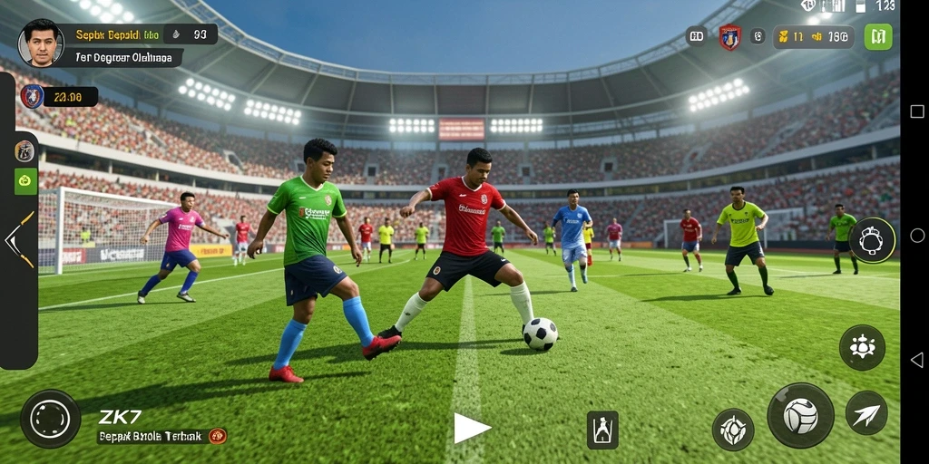 Tampilan gameplay ZK7 yang mendebarkan di lapangan sepak bola.